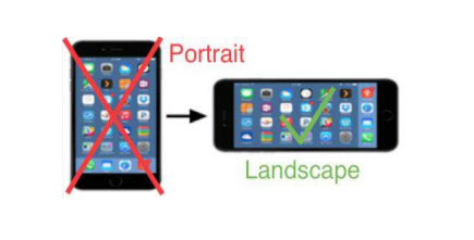 Diagram: film with the phone on its side, in landscape, not upright in portrait